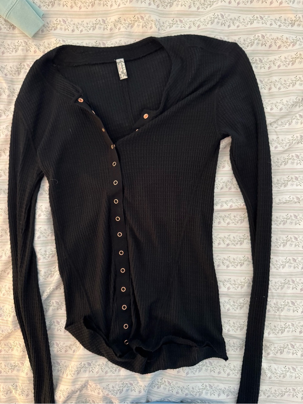 Free People Black Long-Sleeve Ribbed Snap-Front Top